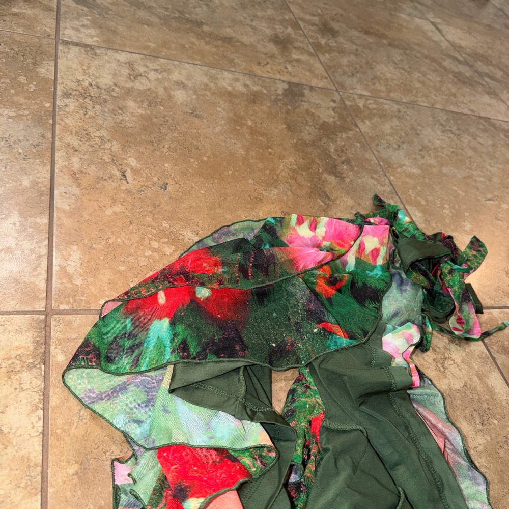 Backless Halter Floral Maxi Dress in Green & Red (no shorts underneath) - Picture 4 of 5